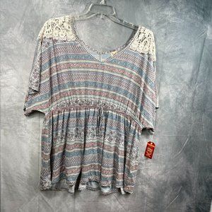 Faded Glory womens tunic size 4X plus size crochet shoulders elastic waist new